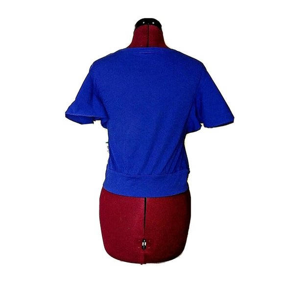 ABOUND Womens Top Size Small Blue Crew Neck Flutter Ruffle Sleeve Banded… - Picture 2 of 6